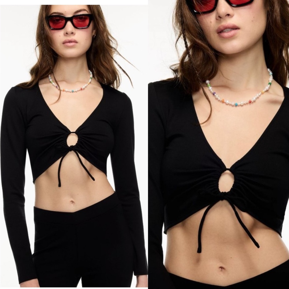 Aritzia Top Womens Small Sun-Deh Sunday Best Brown Far Out Cropped Long Sleeve